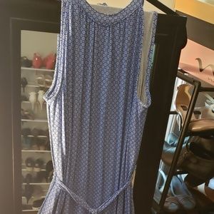 Blue & white cotton sundress with a tie waist